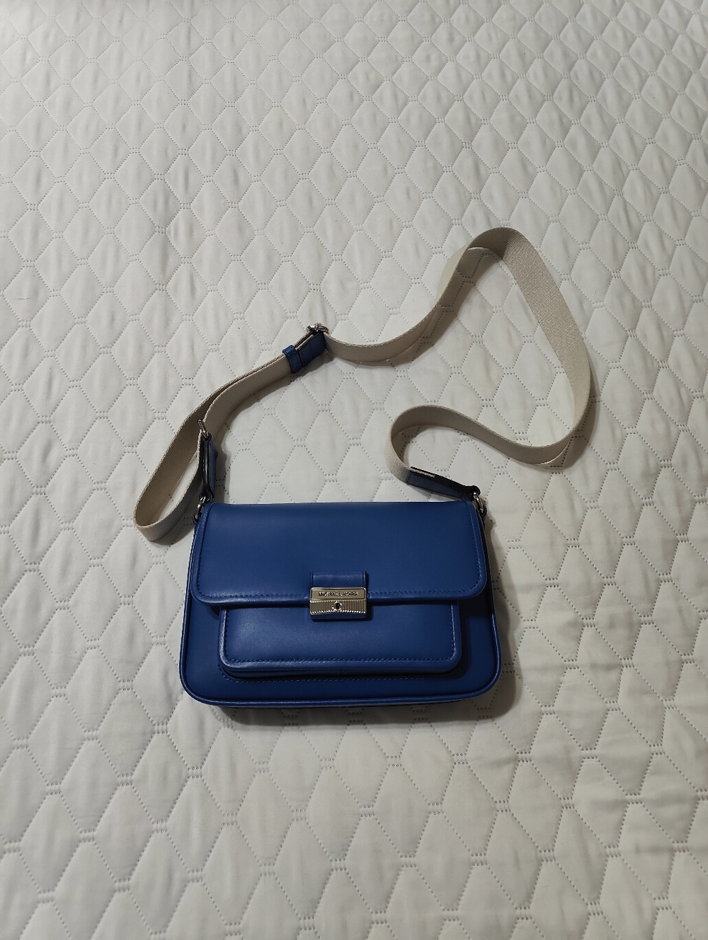 Michael Kors Bradshaw Medium Leather Messenger Bag Galaxy Blue Crossbody - Picture 3 of 6